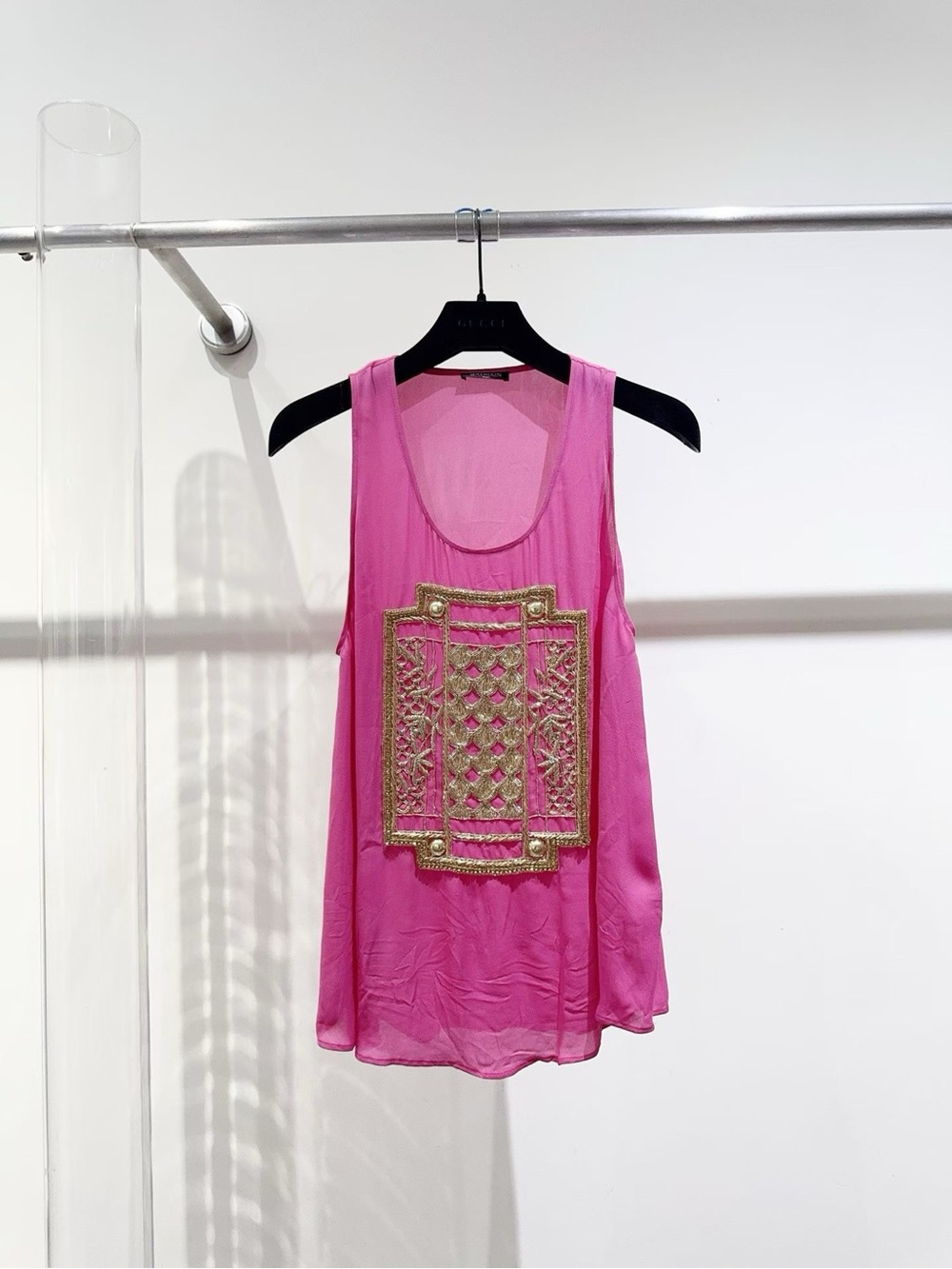 🚩steal Balmain Hot Pink Silk Tank with Gold Embellished Panel